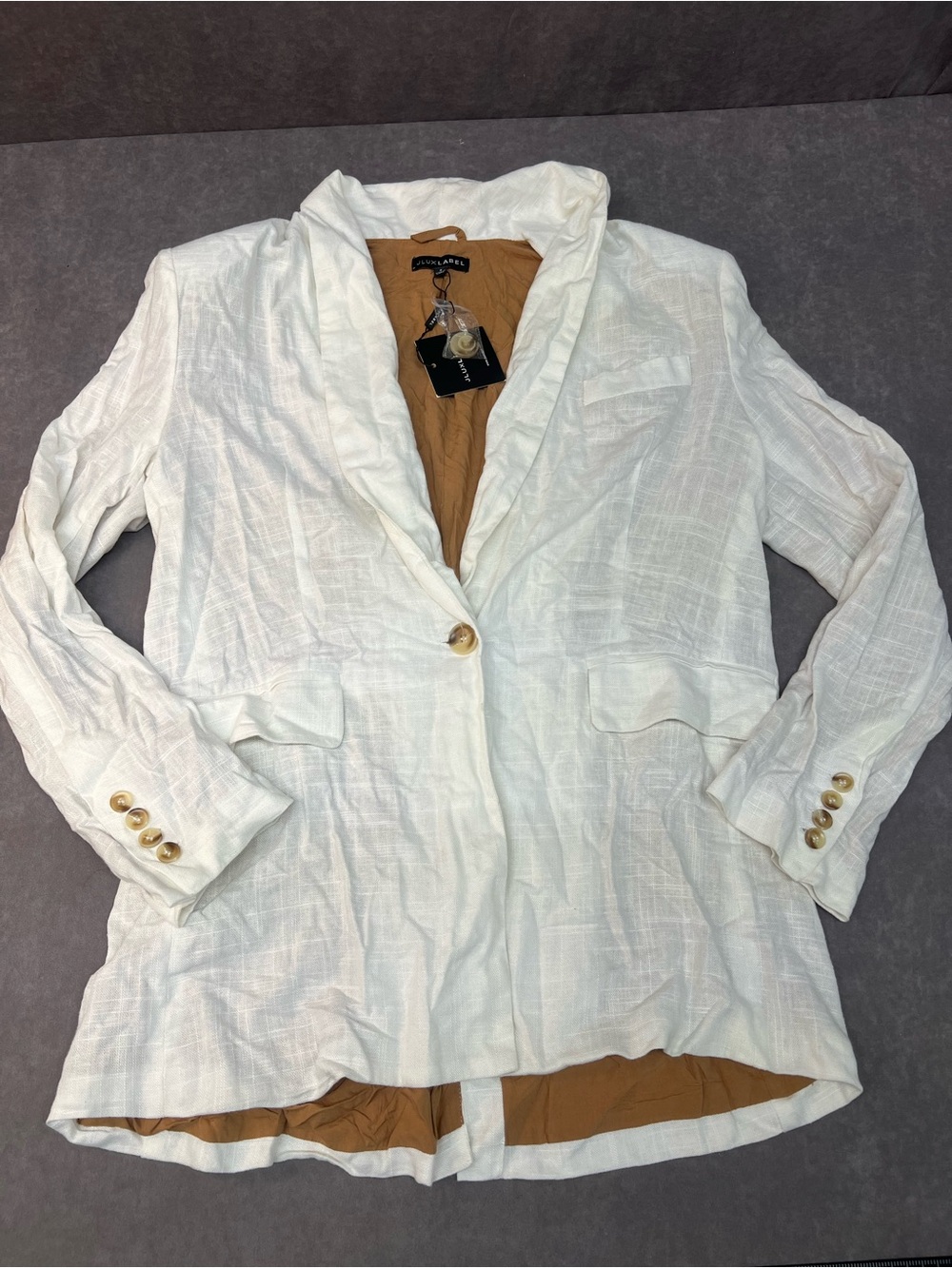 JLUXLABEL White Linen Blazer with Tan Lining Detail